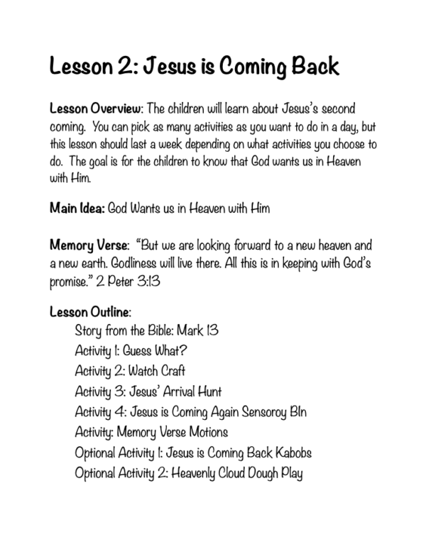 Lesson 12 Lesson 2 Question Example Teaching the Bible: Jesus is Coming Back