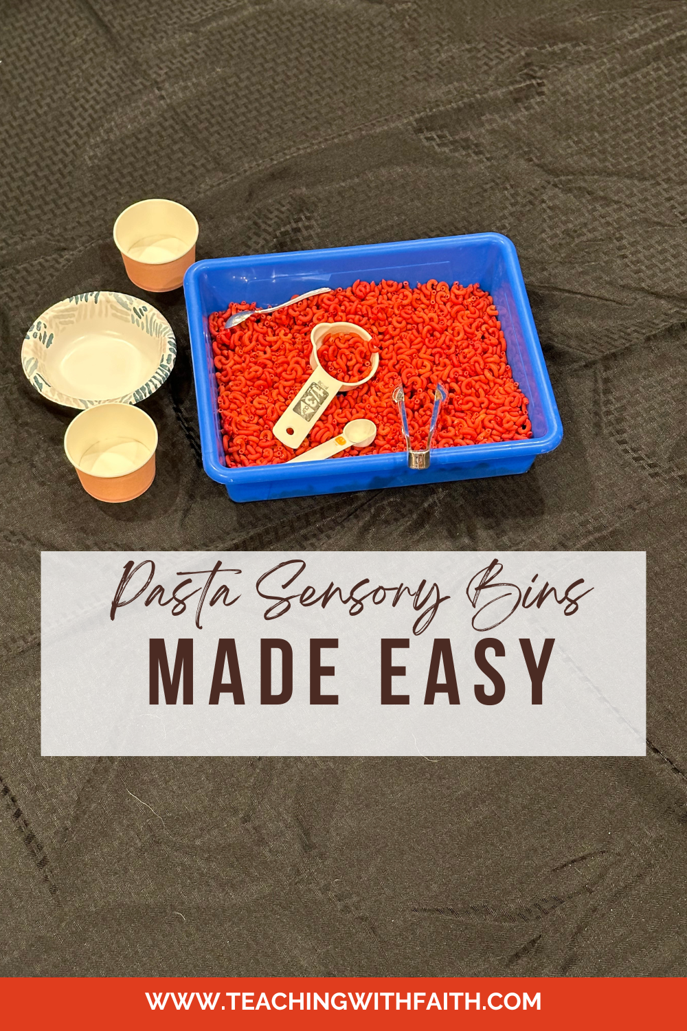 Pasta Sensory Bin for a Preschool Child - Teaching with Faith